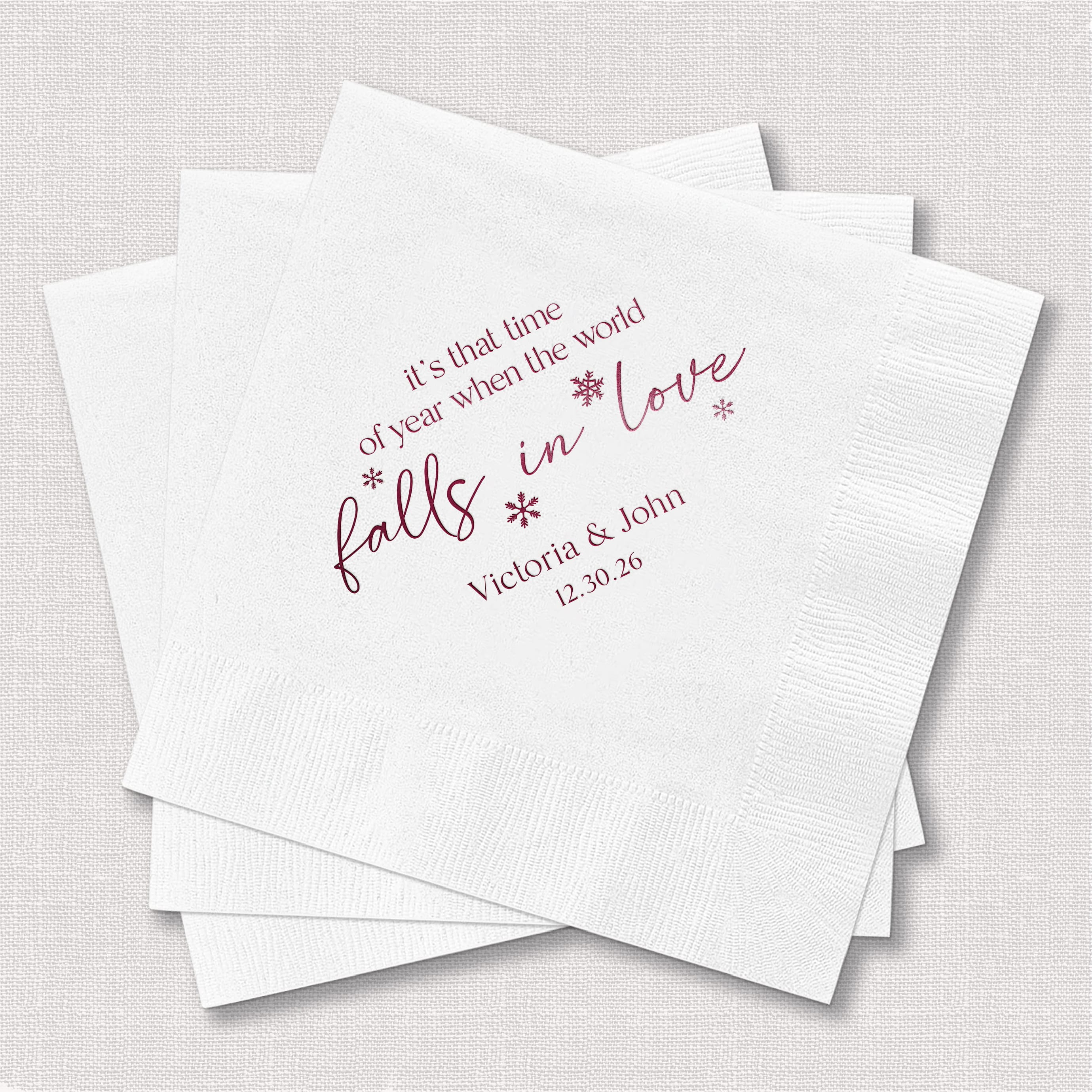 When the World Falls in Love Winter Wedding Napkins