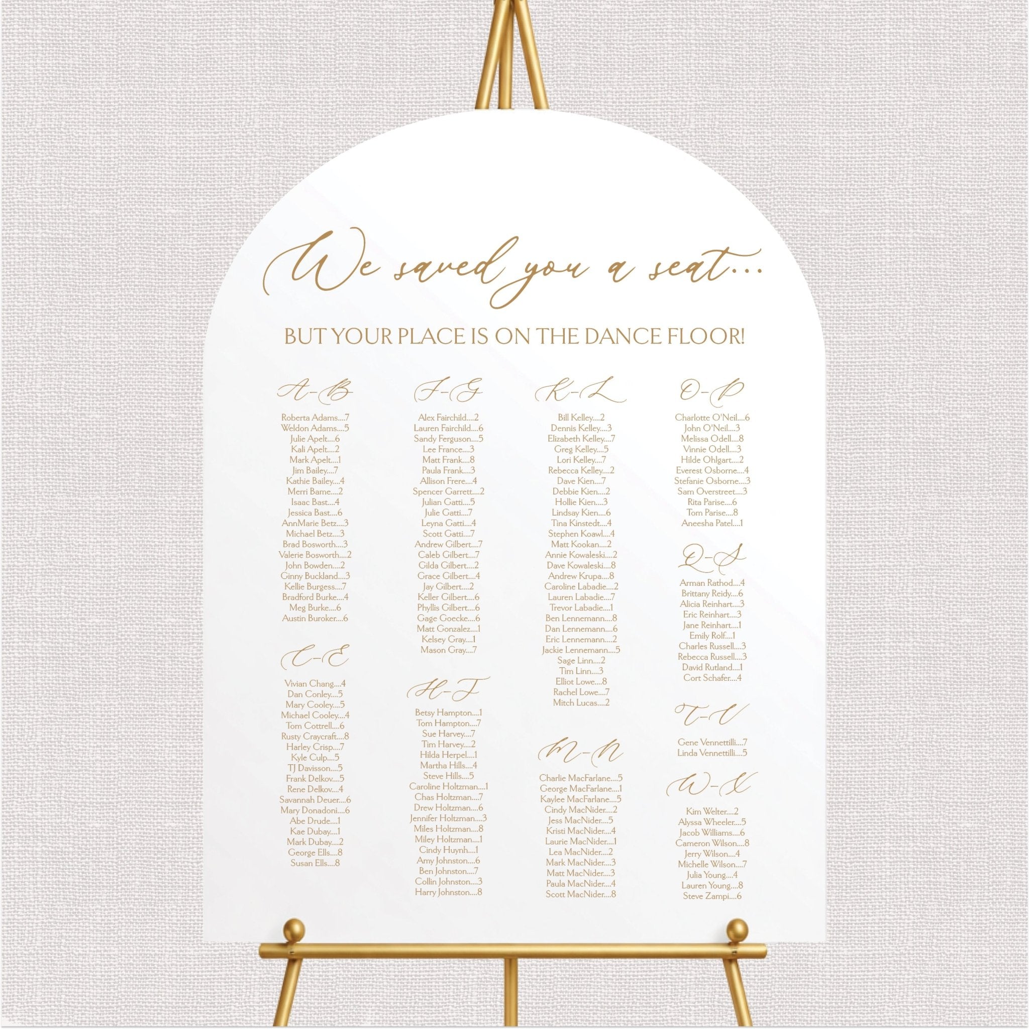 Alphabetical Script Wedding Seating Chart Sign