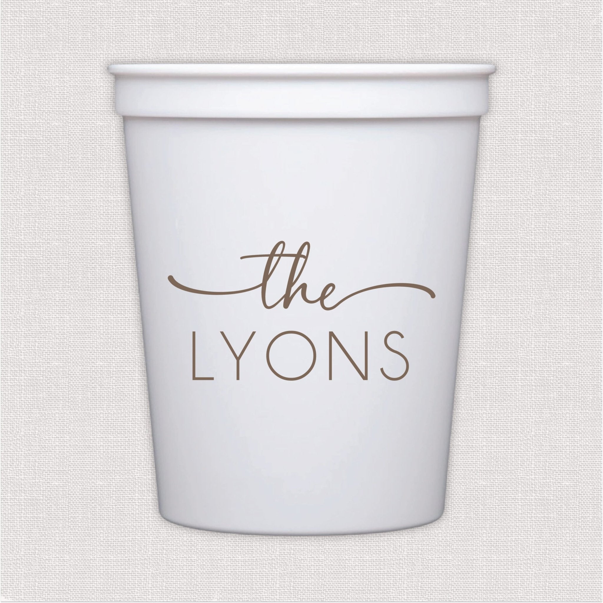 White stadium cup with personalized couple text and script design