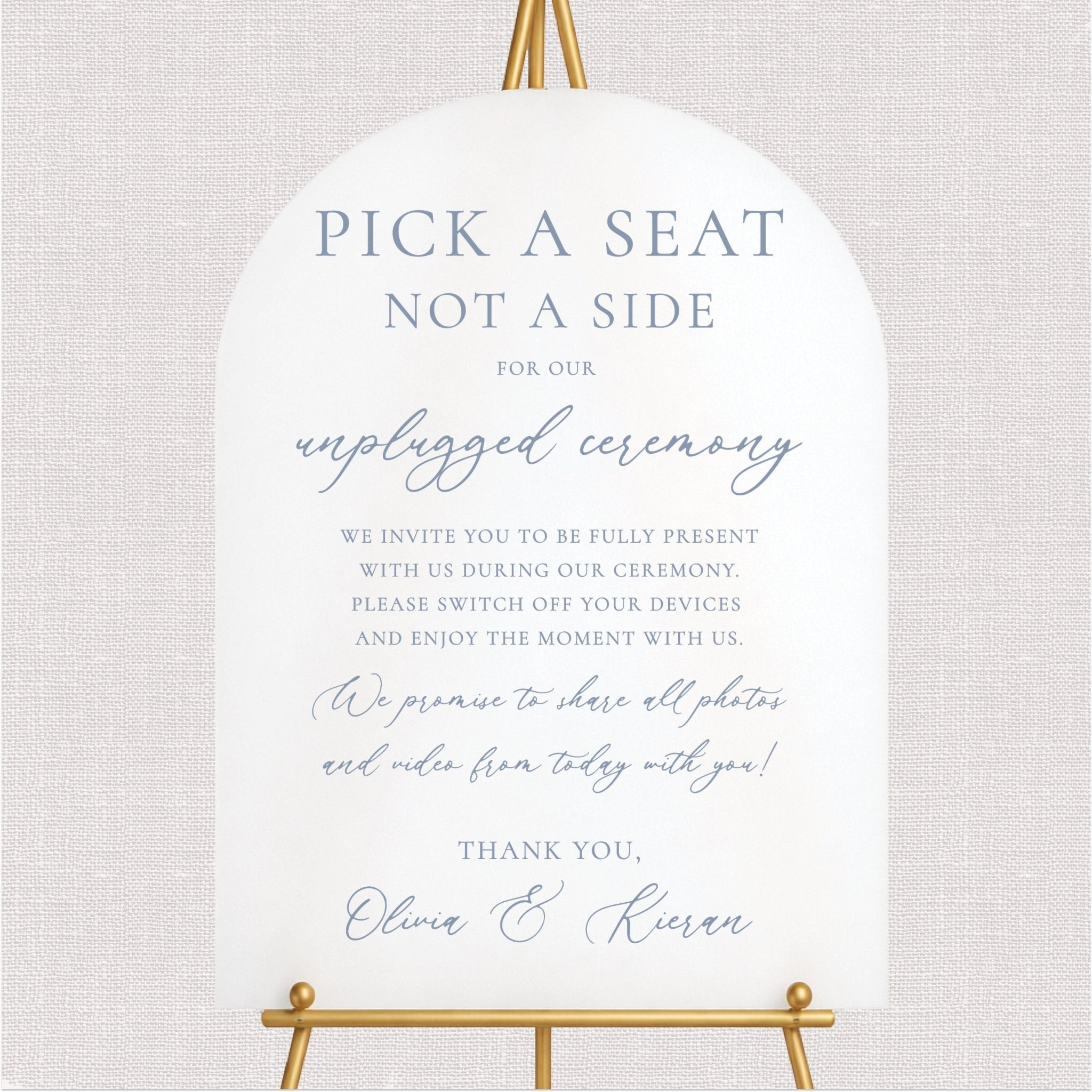 Pick a Seat Not A Side Unplugged Wedding Ceremony Sign
