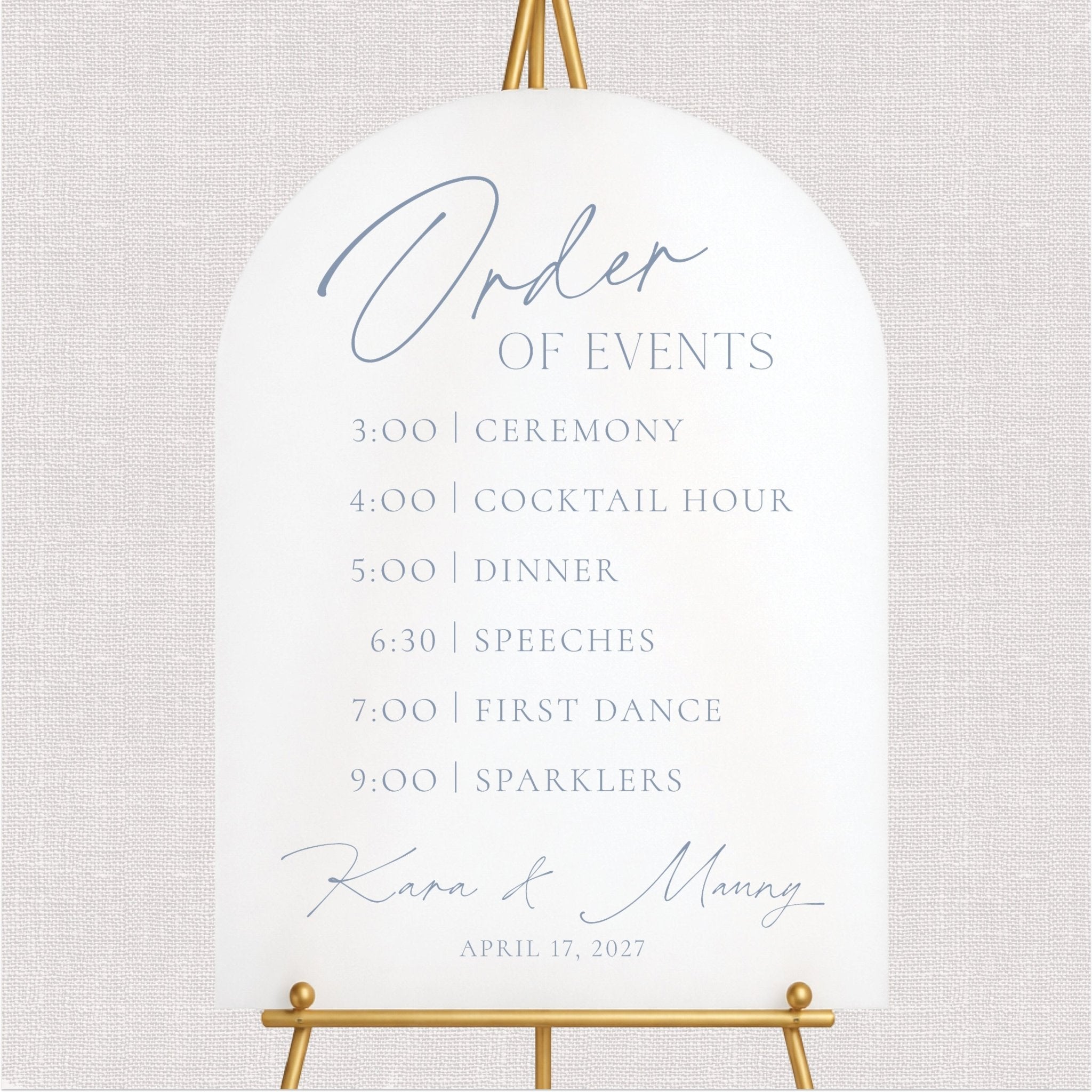 Modern Arched Order of Events Welcome Sign
