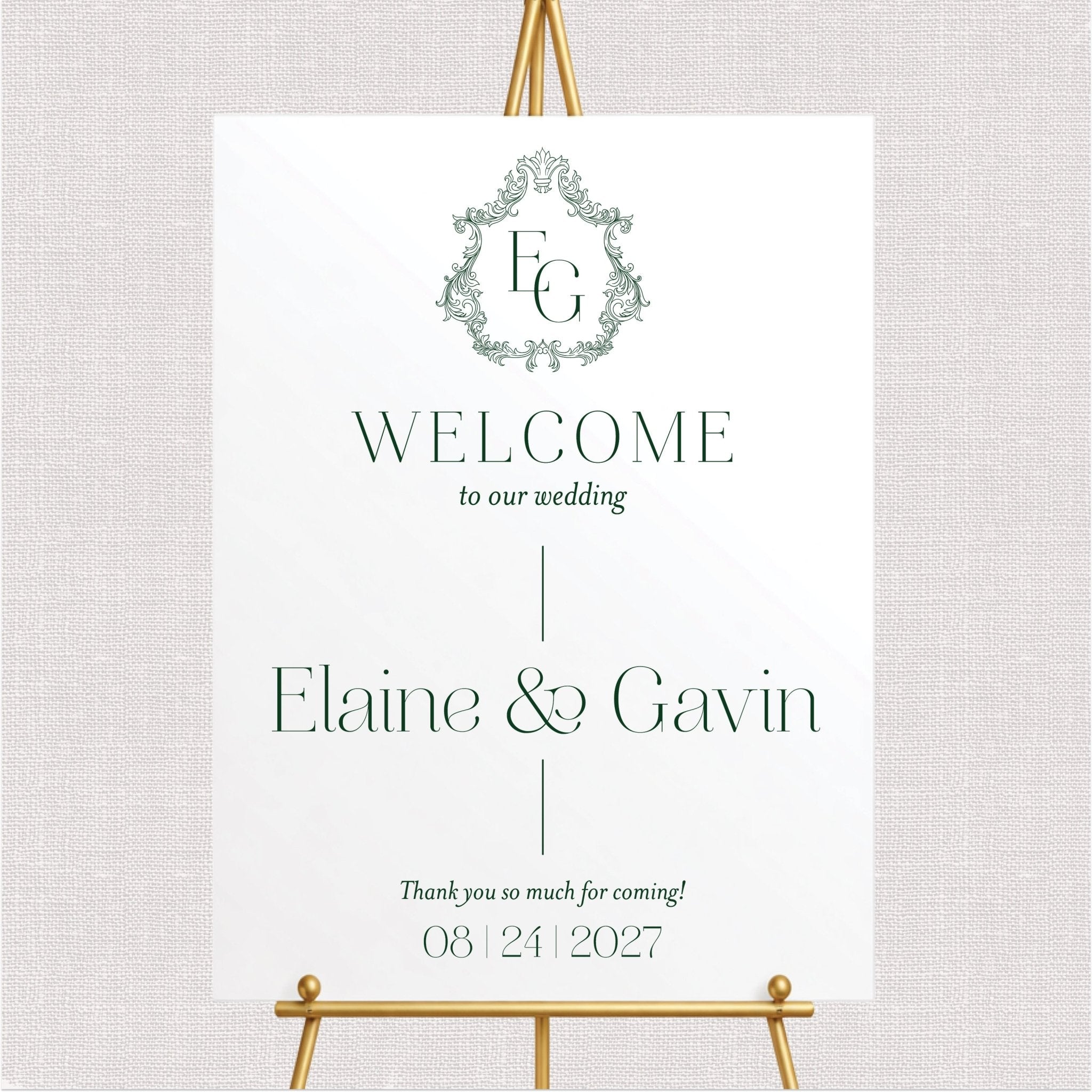Wedding Welcome Sign with Crest Monogram | Elegant Wedding Entrance Sign