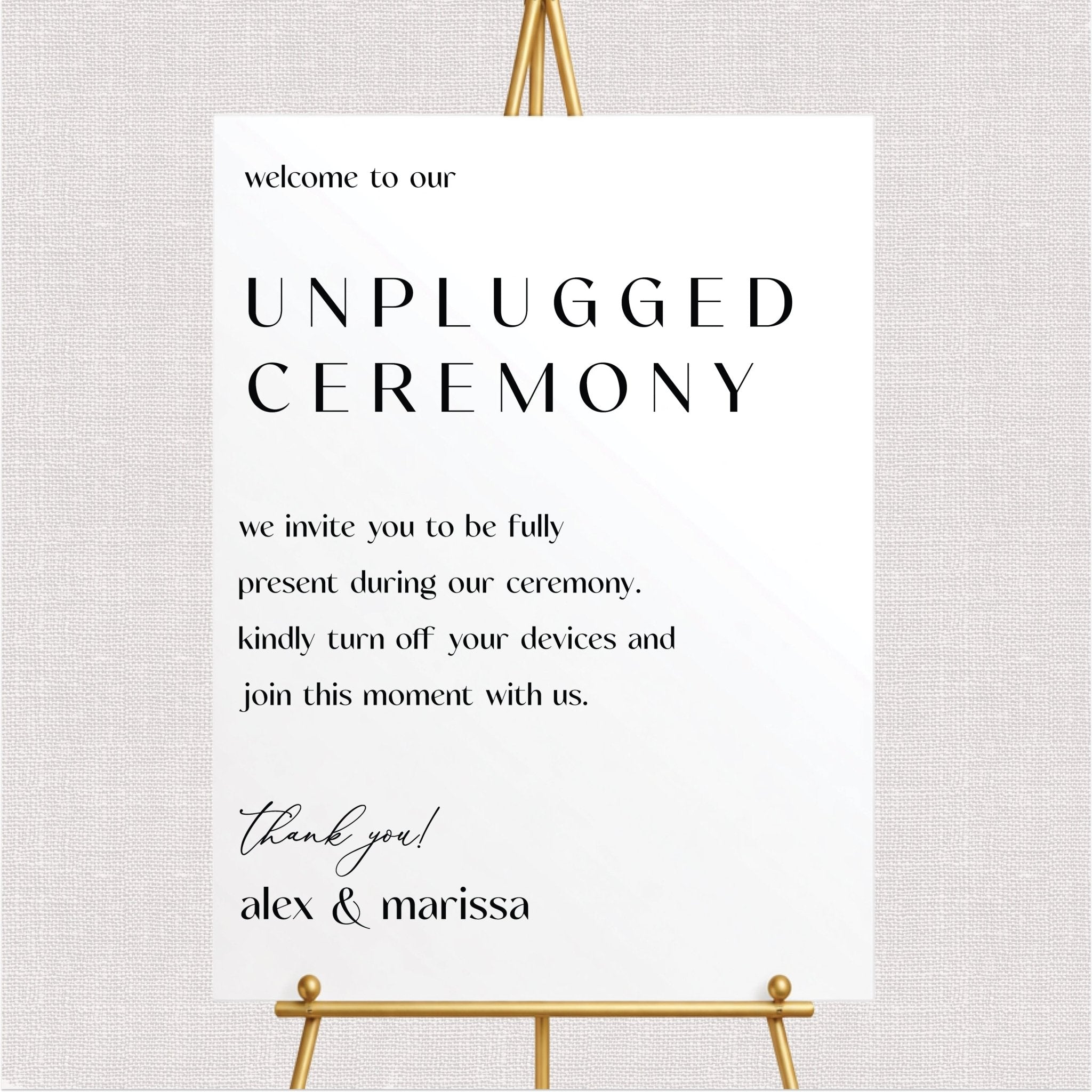 Minimalist Unplugged Wedding Ceremony Sign