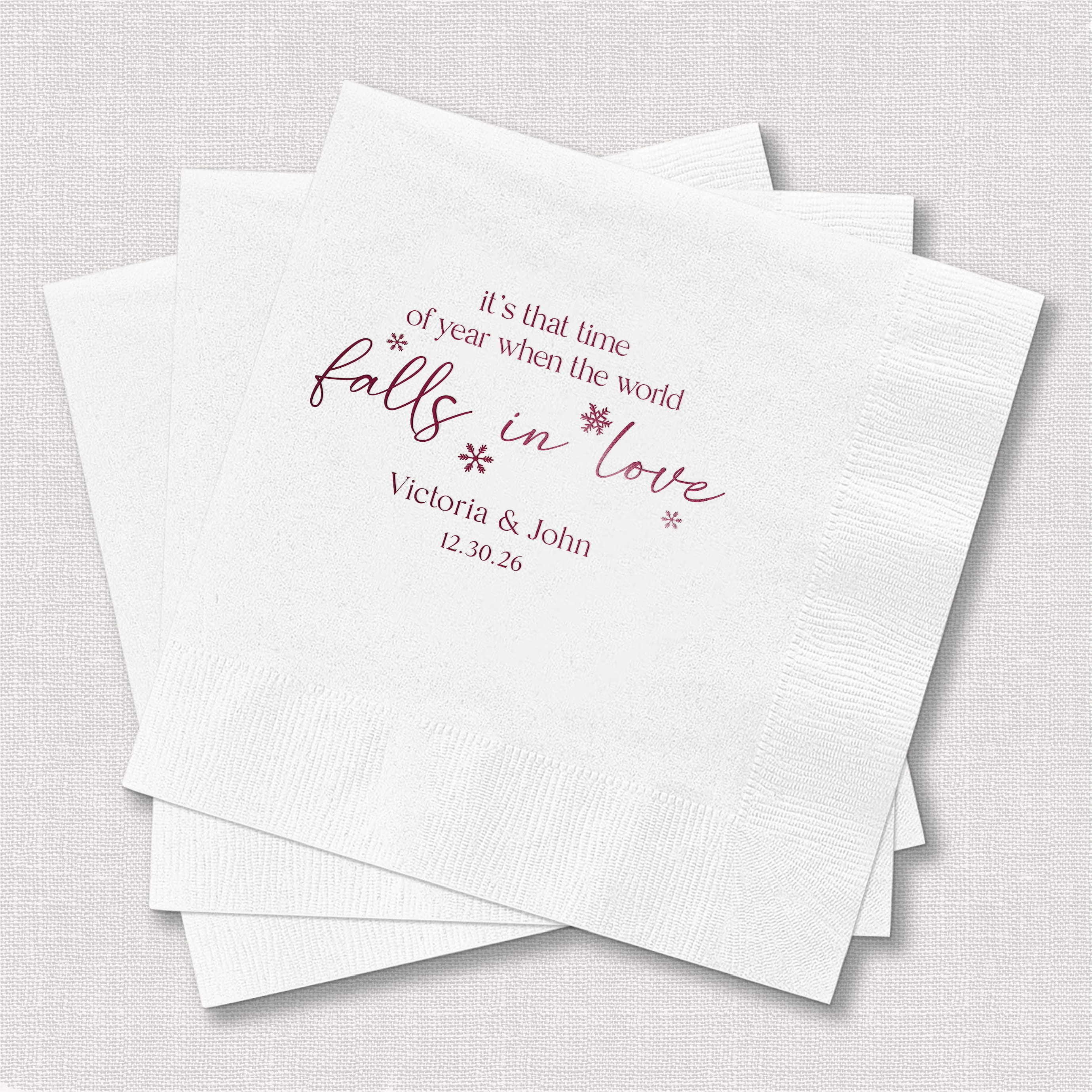 When the World Falls in Love Winter Wedding Napkins
