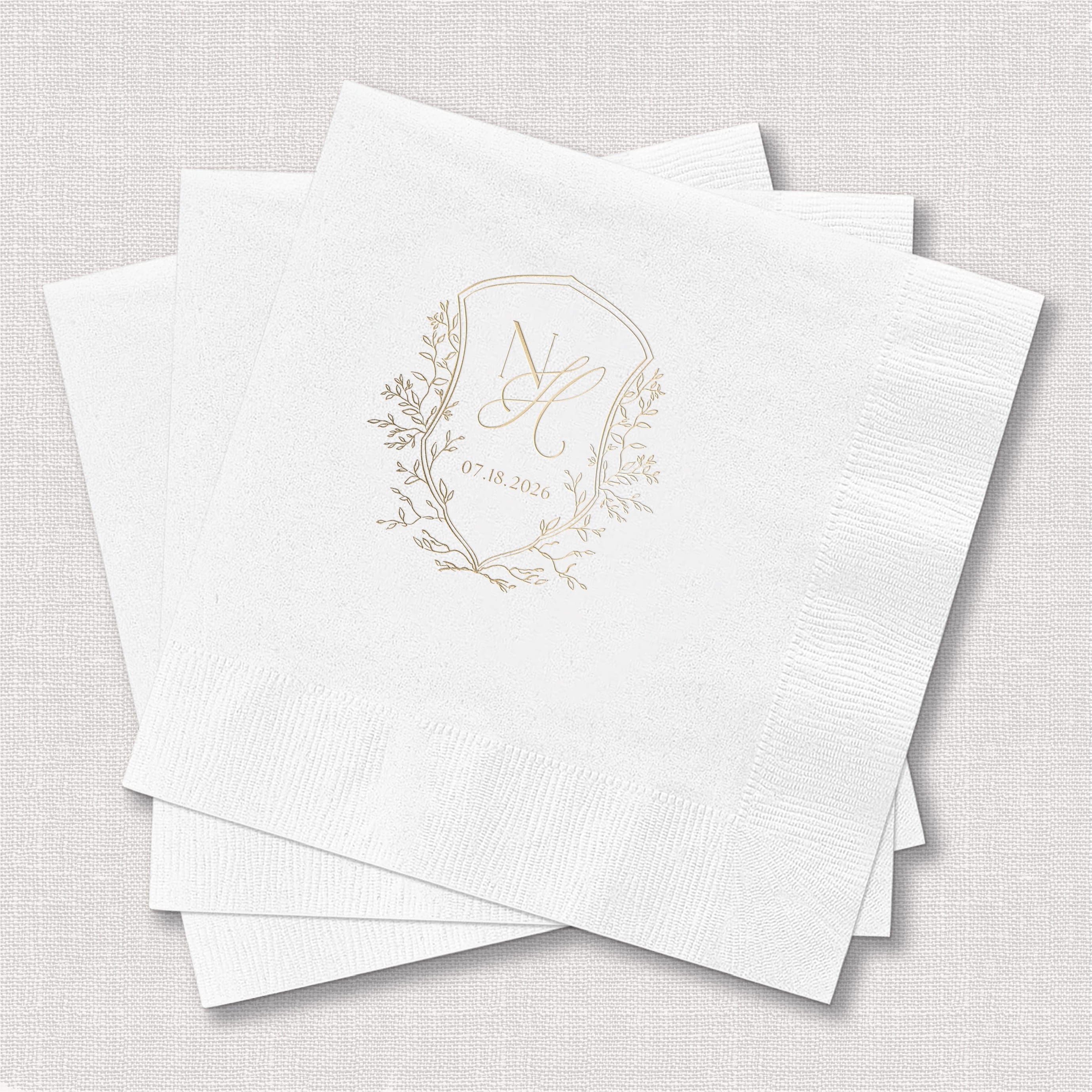 Botanical Crest Monogram Wedding Napkins