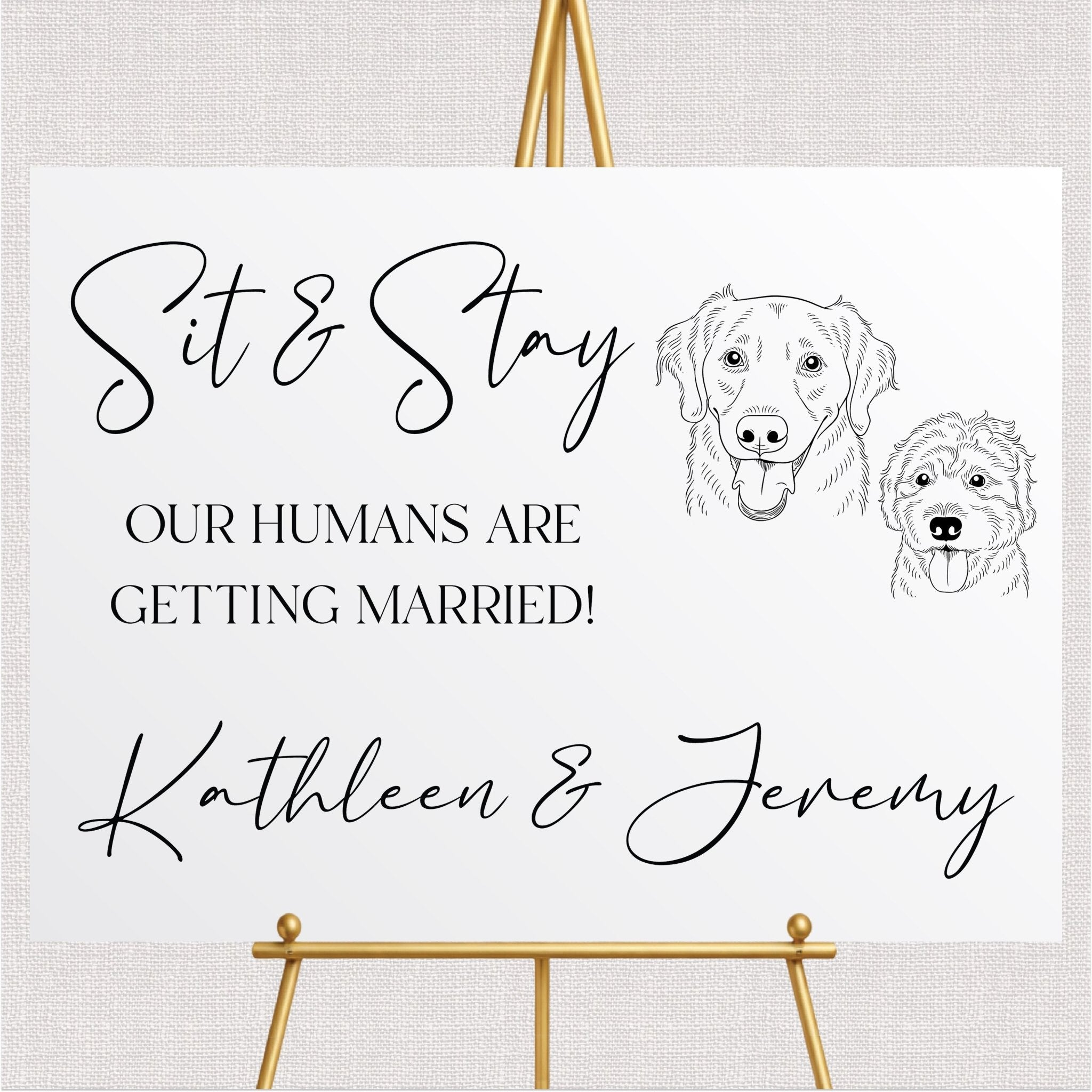 Sit & Stay Custom Illustrated Pet Ceremony Sign - Landscape