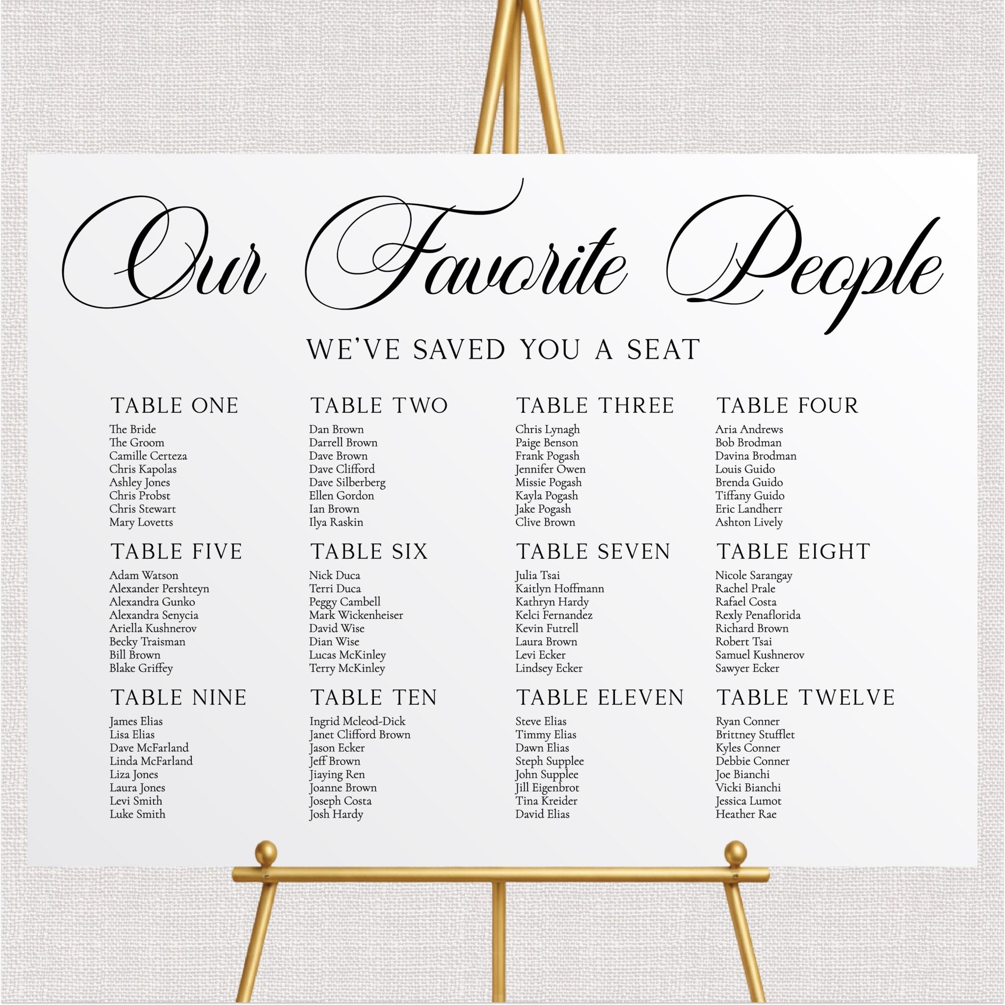 Our Favorite People Wedding Seating Chart