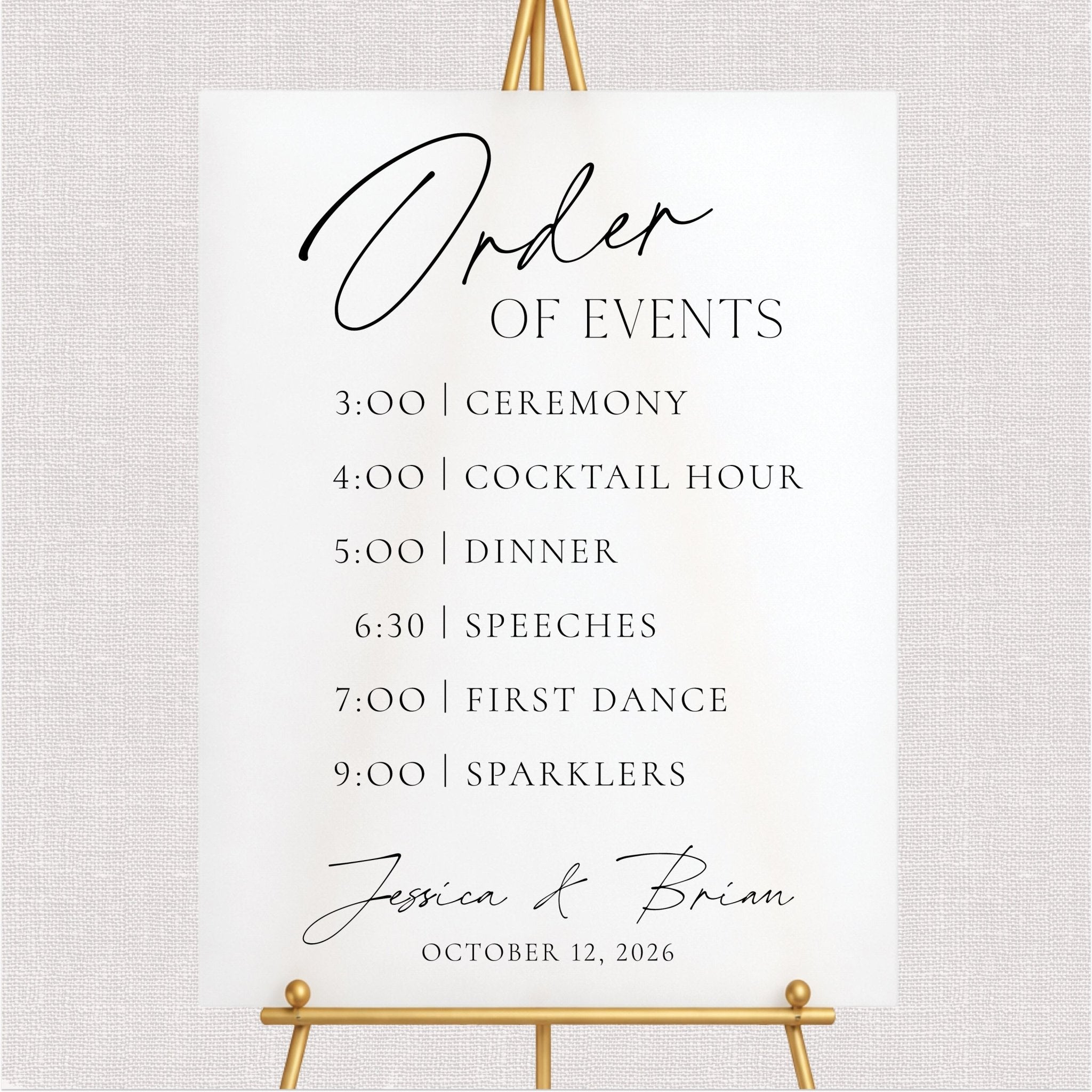 Modern Arched Order of Events Welcome Sign