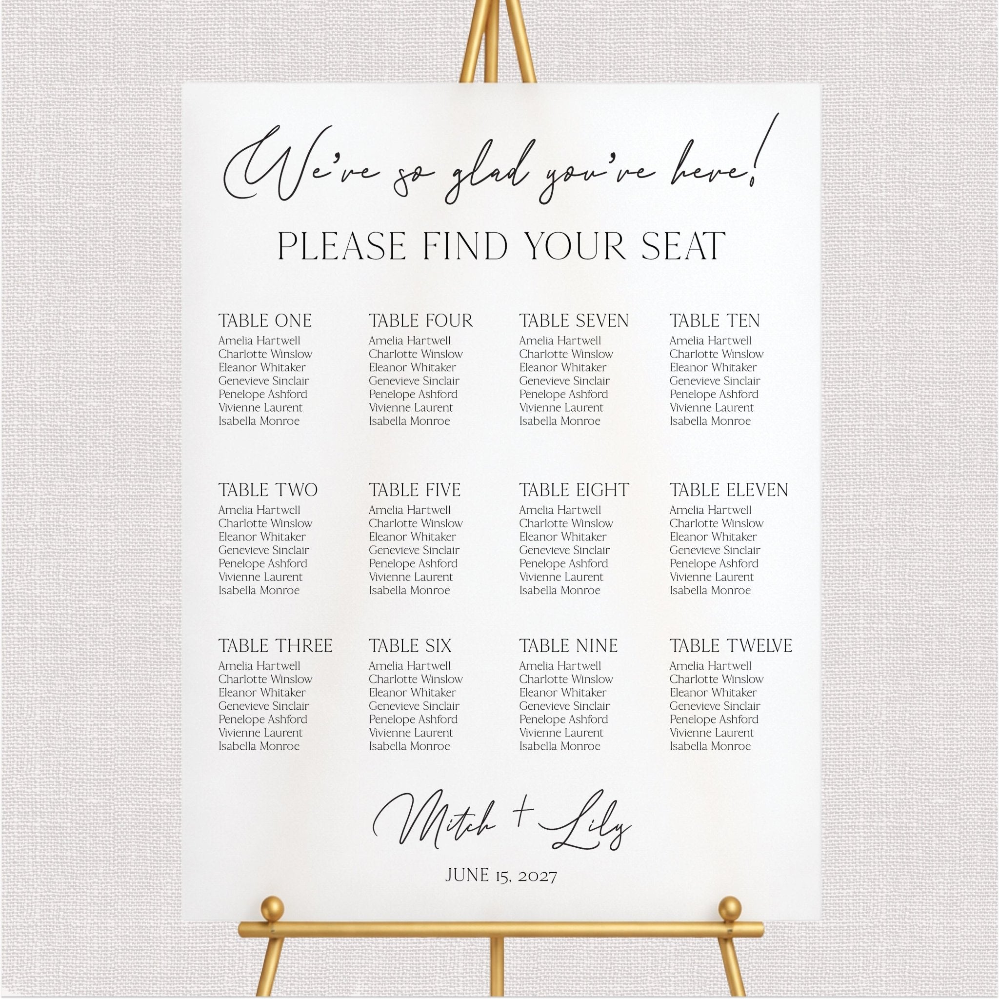 We're So Glad You're Here! Wedding Seating Chart Sign