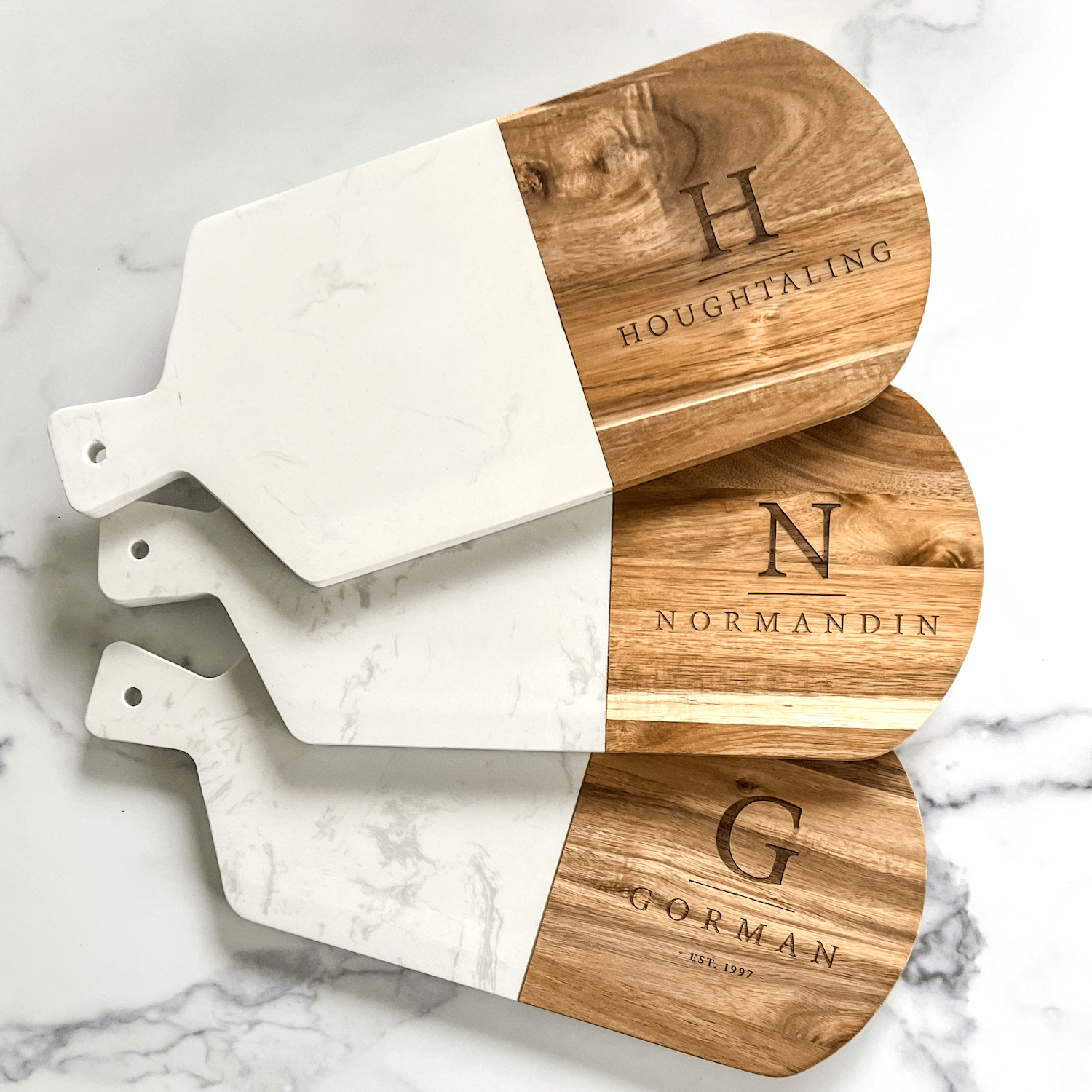Customized Marble and Acacia Wood Entertaining Charcuterie Board - Cutting Board