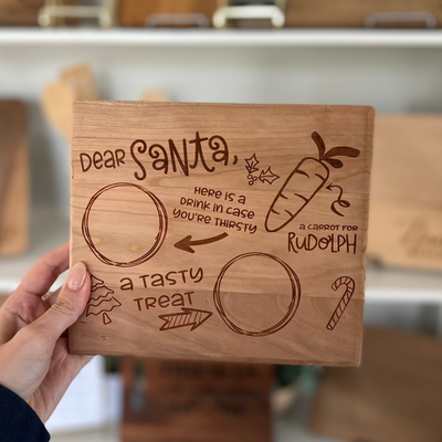 Santa Treat Tray Engraved Cherry Board | Christmas Eve Cookie Plate (Ready to Ship)