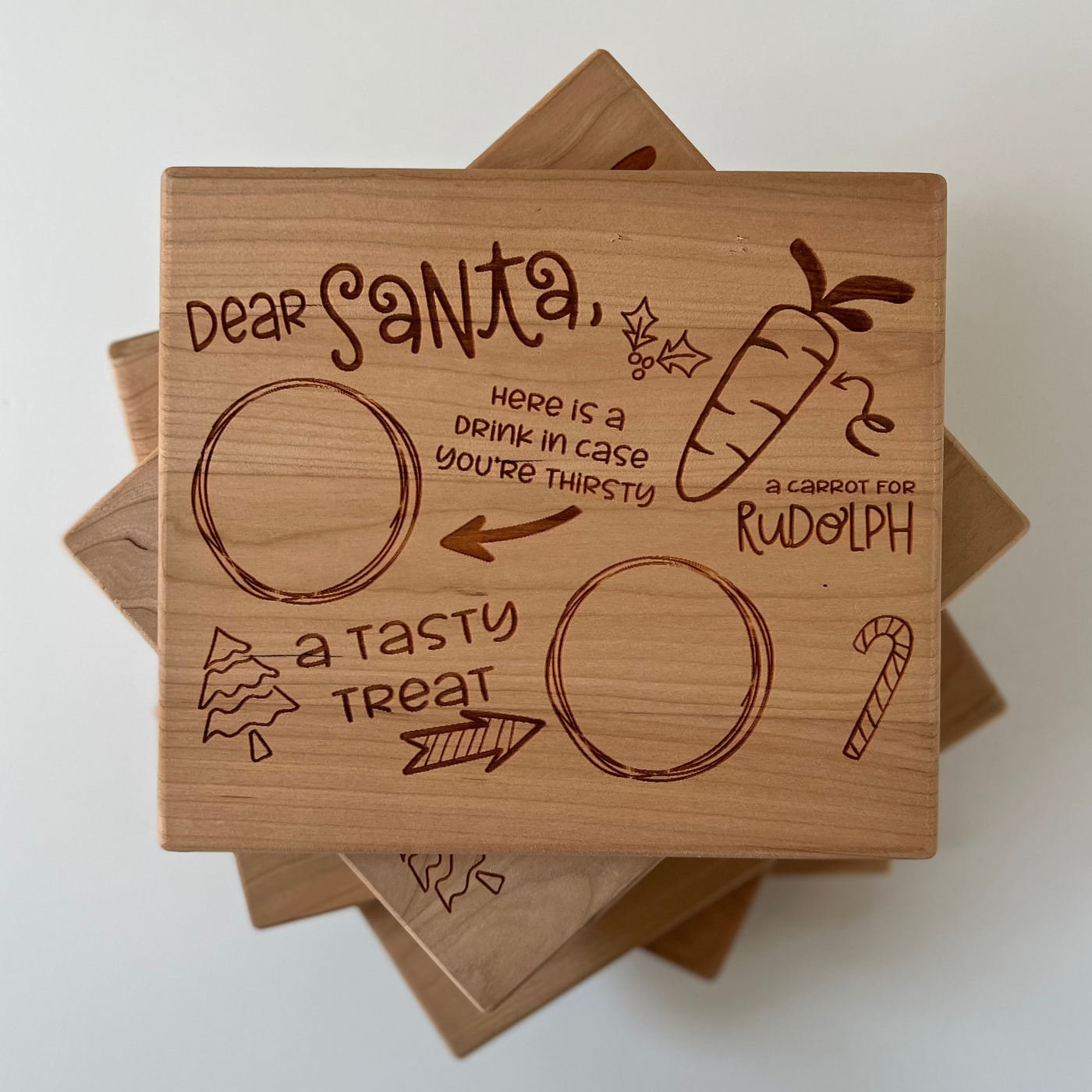 Santa Treat Tray Engraved Cherry Board | Christmas Eve Cookie Plate (Ready to Ship)