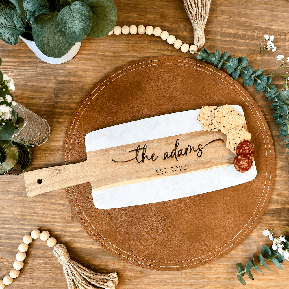 Personalized Marble and Acacia Wood Charcuterie Board