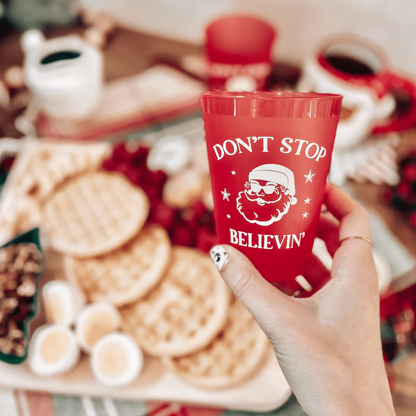 Don’t Stop Believin’ Red Christmas Shatterproof Cups