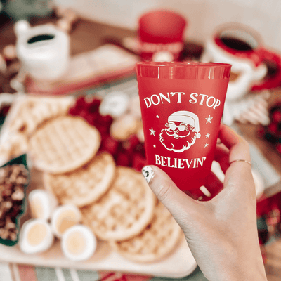 Don’t Stop Believin’ Red Christmas Shatterproof Cups