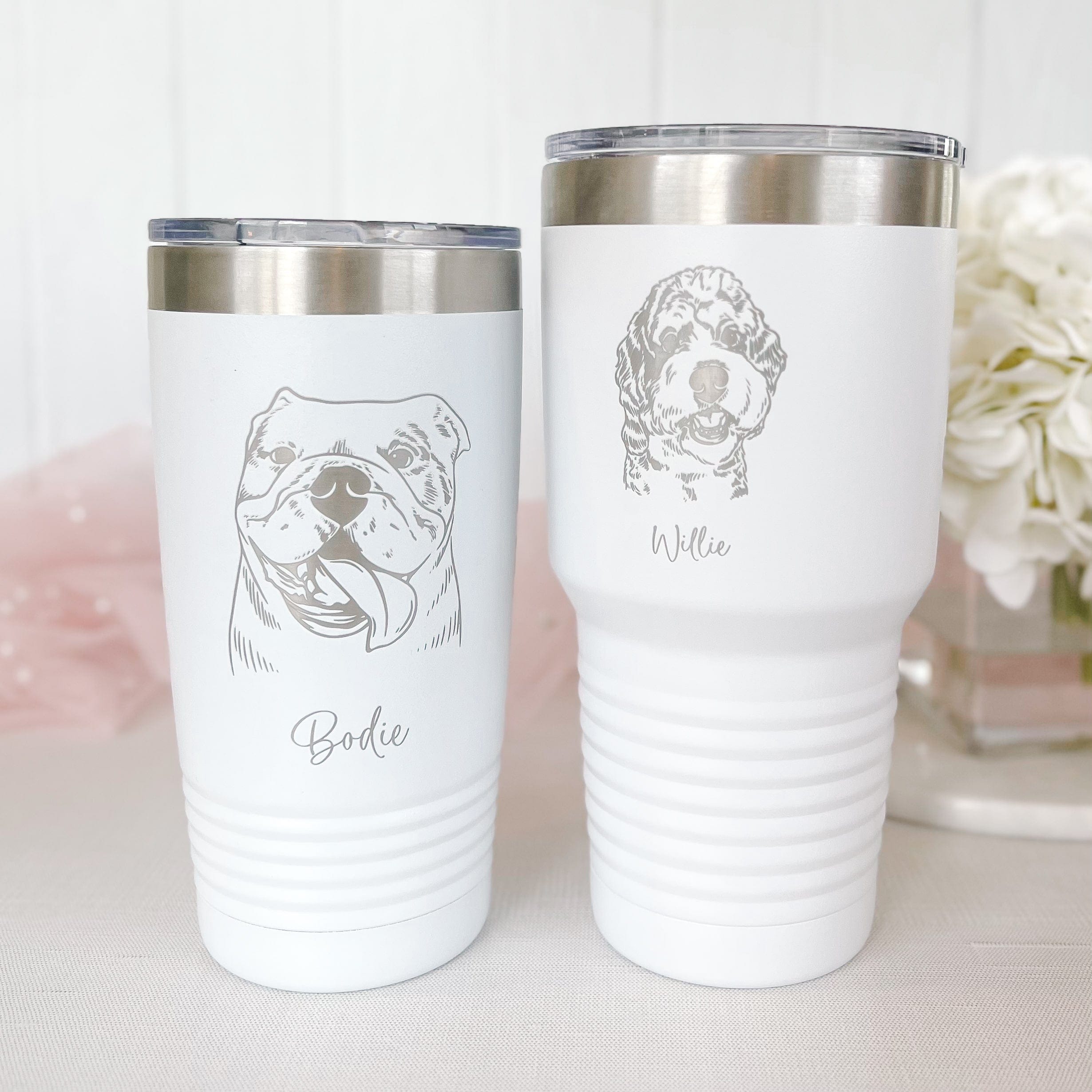 Custom Pet Portrait Tumbler - Laser Engraved Travel Cup