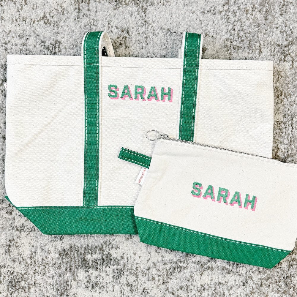 Personalized Canvas Tote and Cosmetic Bag Set - Embroidery - Tote Bag