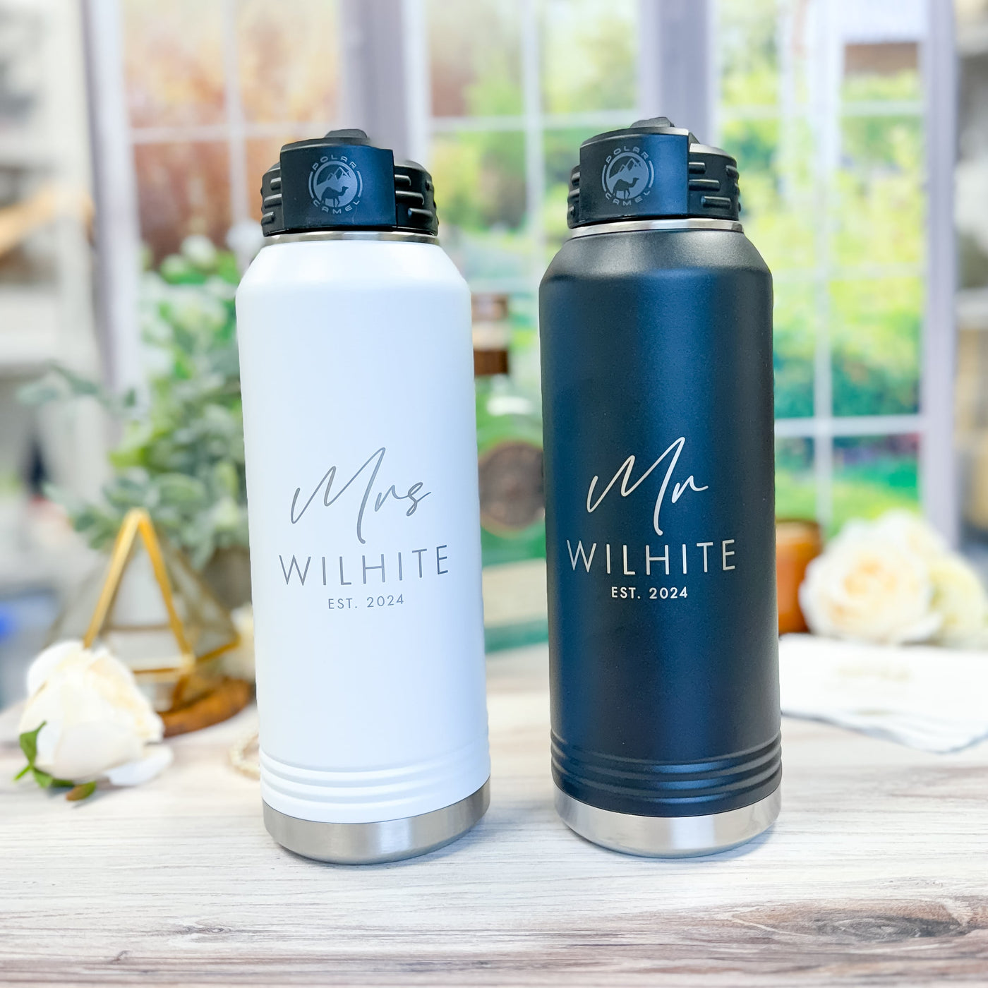 Personalized Mr and Mrs Water Bottle Gift Set