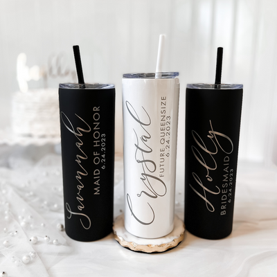 Bridal Party Skinny Tumbler with Straw - Barn Street Designs