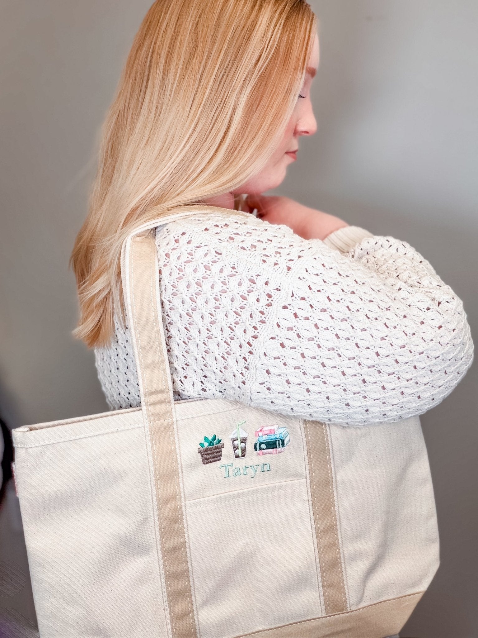 Personalized Embroidered Icon Tote Bag with Custom Text