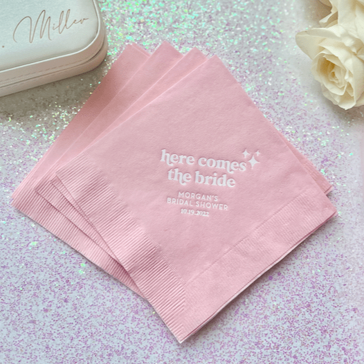 Here Comes the Bride Bridal Shower Napkins - Napkins - Foil Stamped