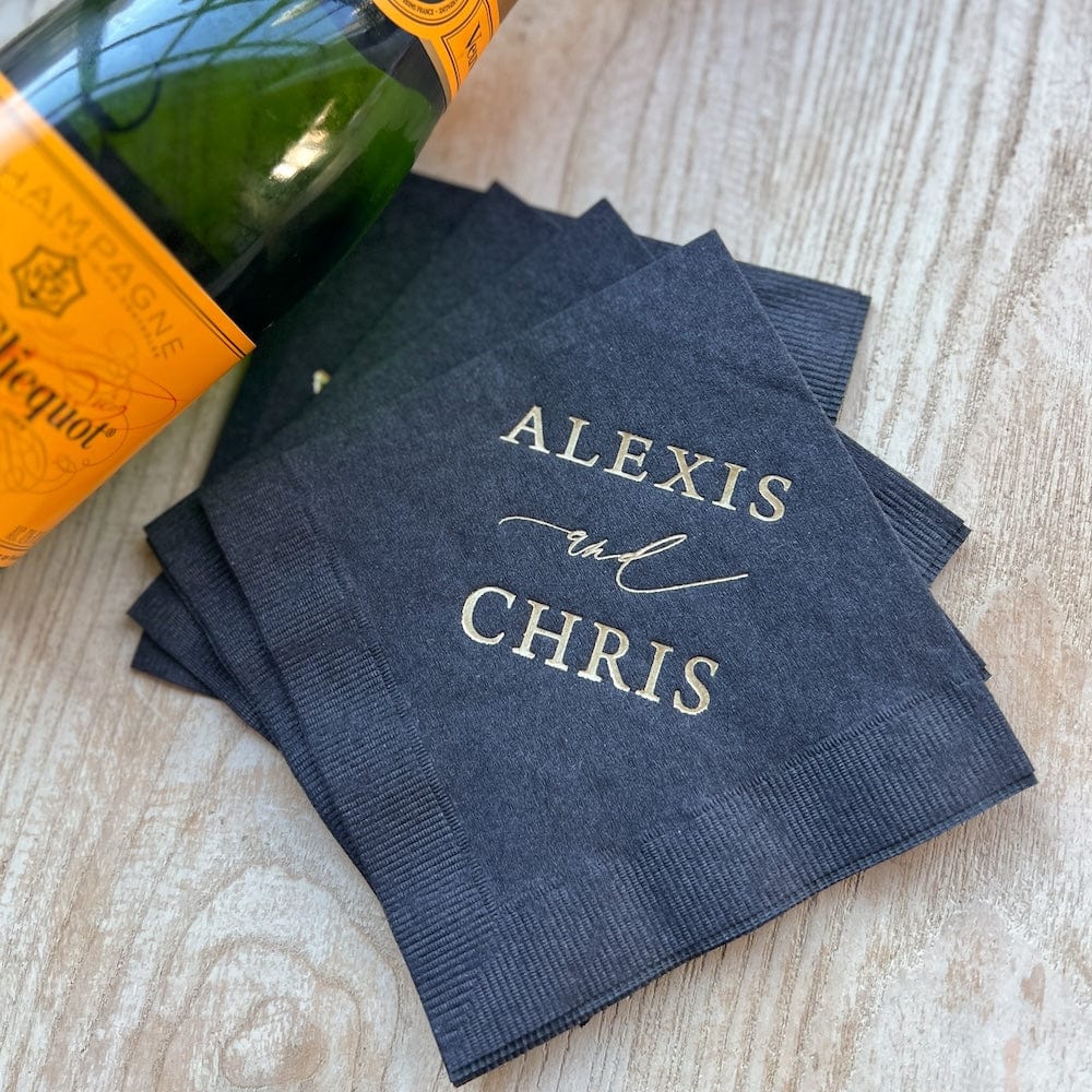 Elegant Wedding Cocktail Napkins - Napkins - Foil Stamped