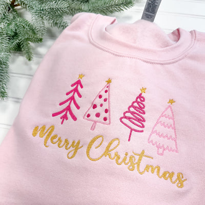 Pink Merry Christmas Trees Sweatshirt