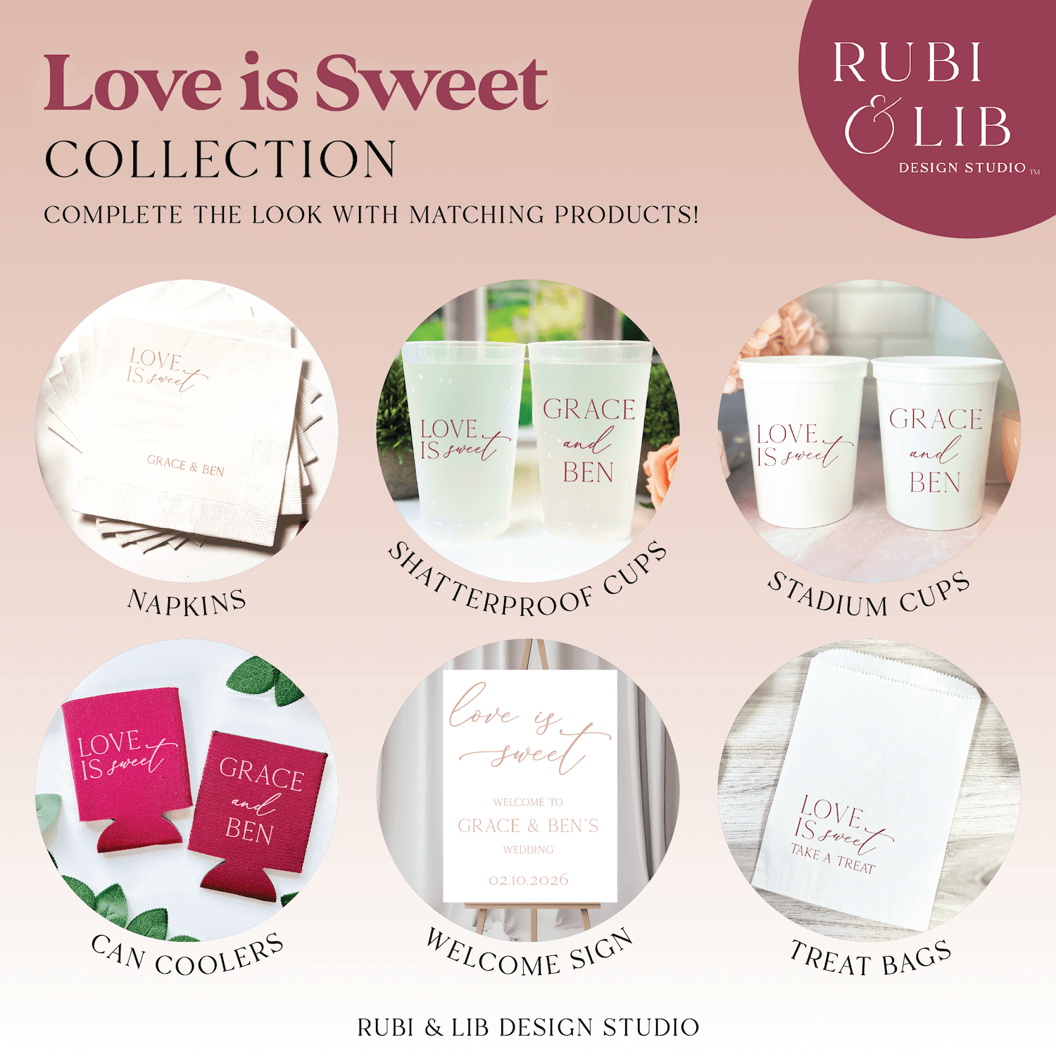 Love Is Sweet Wedding Premium Linun Uncoined Napkins - Napkins - Linun Foil Stamped
