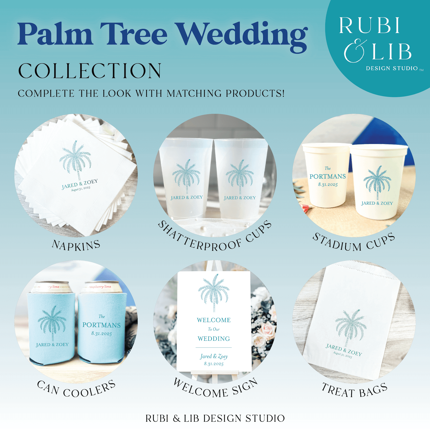 Palm Tree Last Name Wedding Can Coolers - Can Cooler