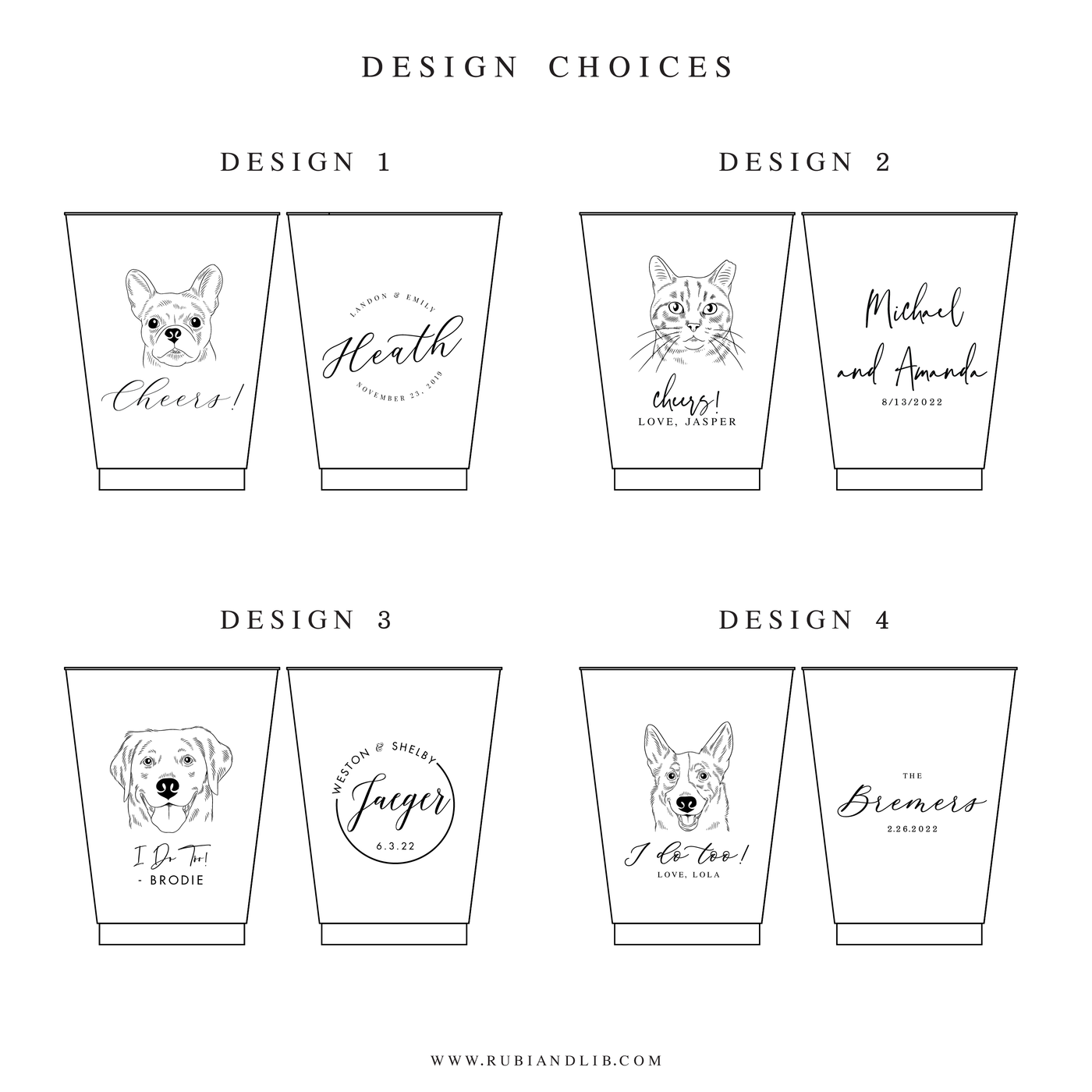 Illustrated Pet Wedding Frosted Plastic Cups