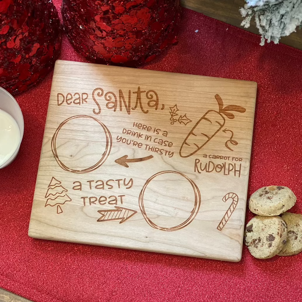 Santa Treat Tray Engraved Cherry Board | Christmas Eve Cookie Plate (Ready to Ship)