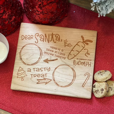 Santa Treat Tray Engraved Cherry Board | Christmas Eve Cookie Plate (Ready to Ship)