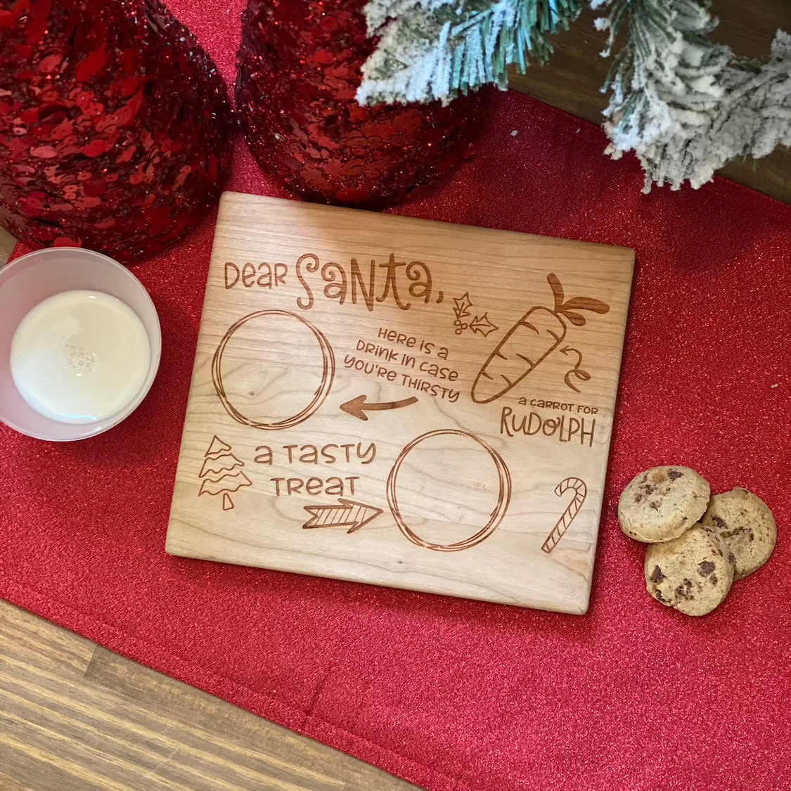 Santa Treat Tray Engraved Cherry Board | Christmas Eve Cookie Plate (Ready to Ship)