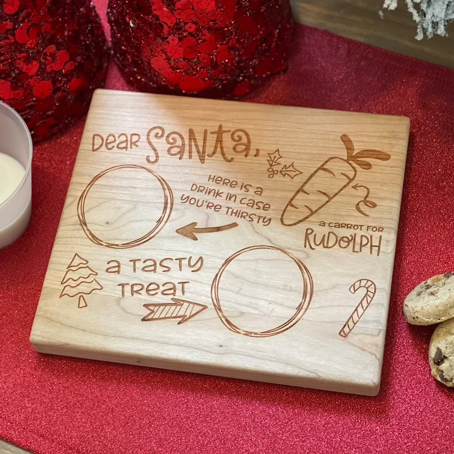 Santa Treat Tray Engraved Cherry Board | Christmas Eve Cookie Plate (Ready to Ship)