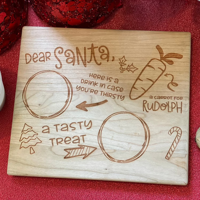 Santa Treat Tray Engraved Cherry Board | Christmas Eve Cookie Plate (Ready to Ship)