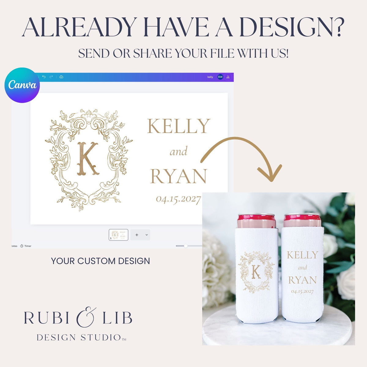 Design Your Own Full Color Wedding Slim Can Holders