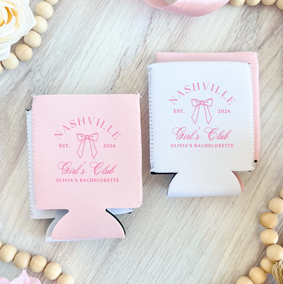 Custom Location Girl's Club Bachelorette Can Coolers