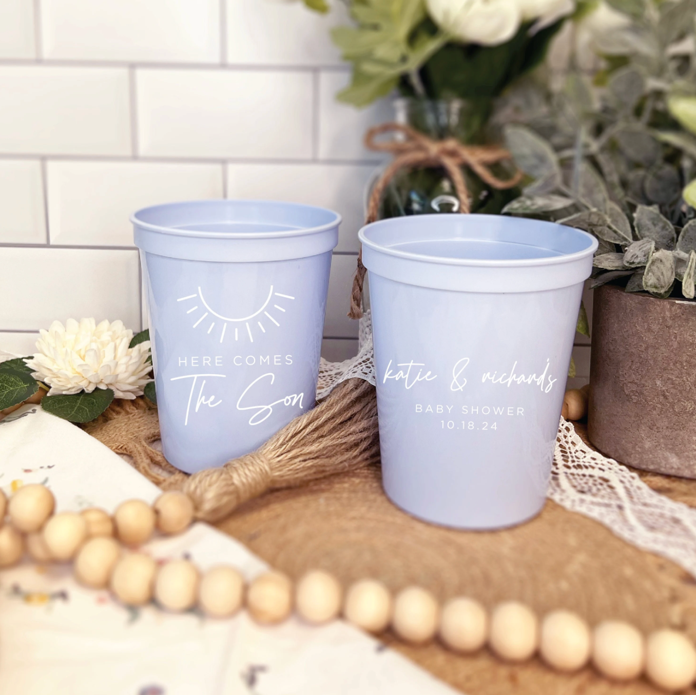 Here Comes The Son Baby Shower Stadium Cups