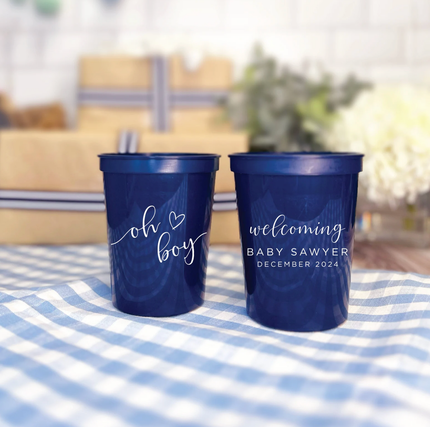 Oh Boy Baby Shower Stadium Cups