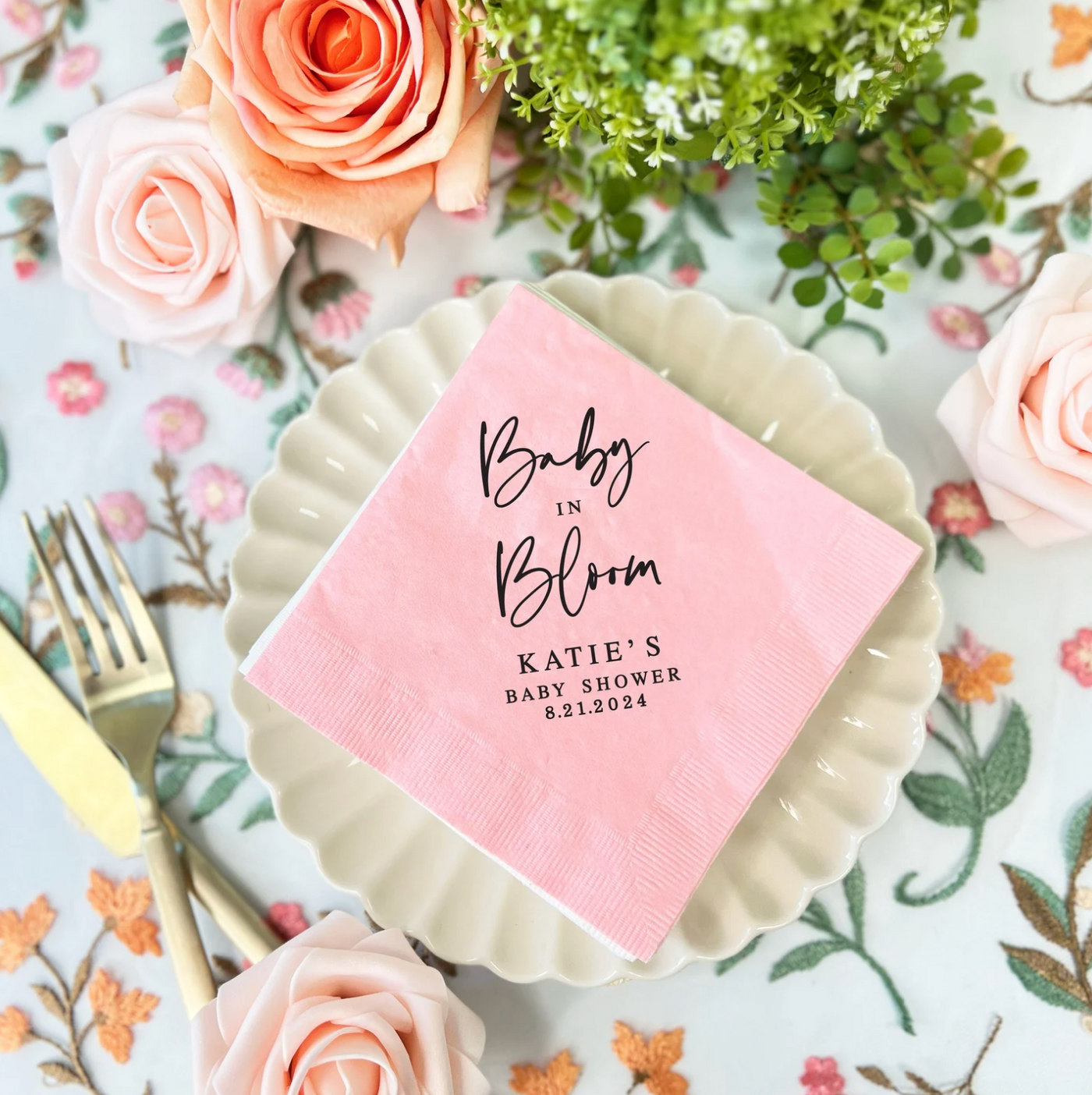 Baby in Bloom Personalized Baby Shower Napkins