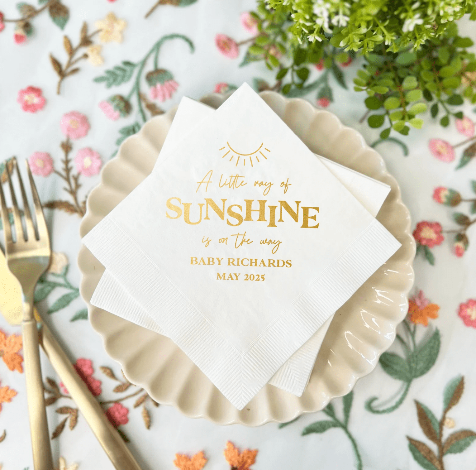 Little Ray of Sunshine Baby Shower Napkins - Napkins - Foil Stamped