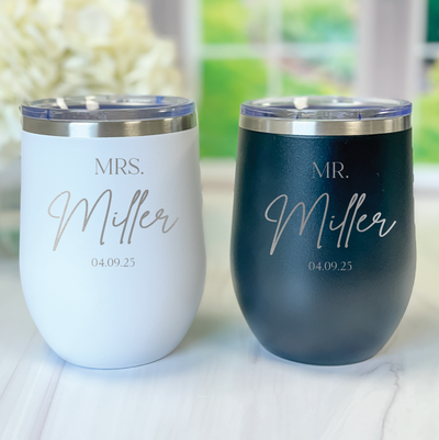 Personalized Mr and Mrs Wine Tumbler Gift Set