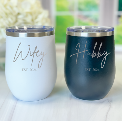 Personalized Mr and Mrs Wine Tumbler Gift Set