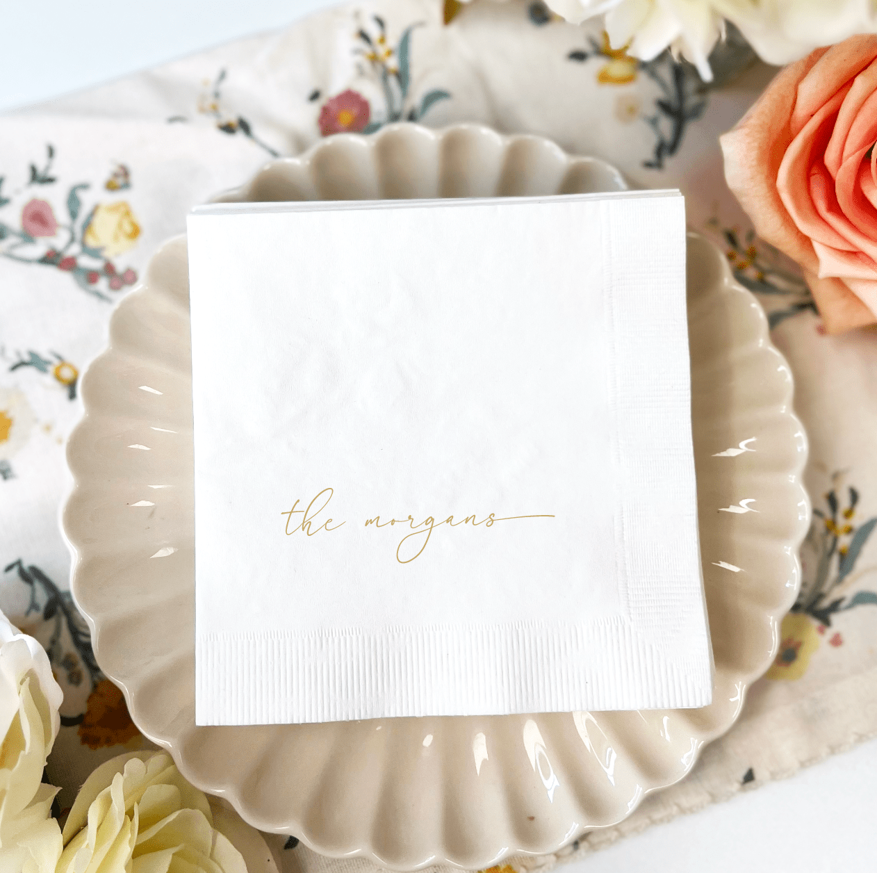 Last Name Wedding Cocktail Napkins - Napkins - Foil Stamped
