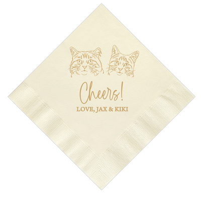 Custom Illustrated Cat Wedding Napkins