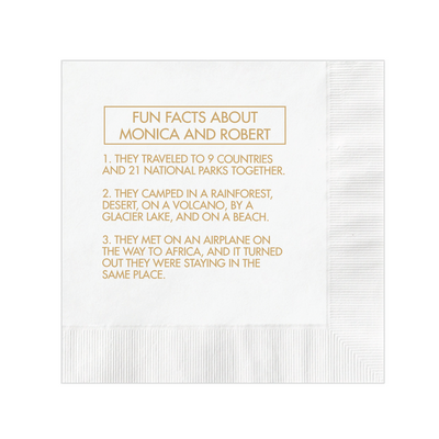 Custom Wedding Napkins with Fun Facts