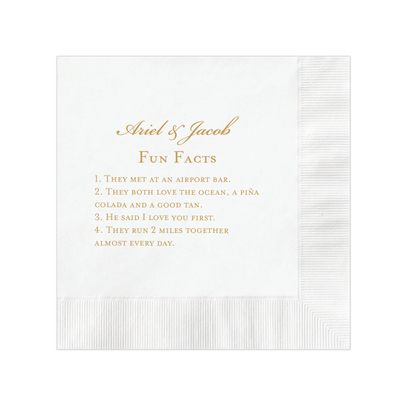 Unique Wedding Fact Napkins for Cocktail Hour