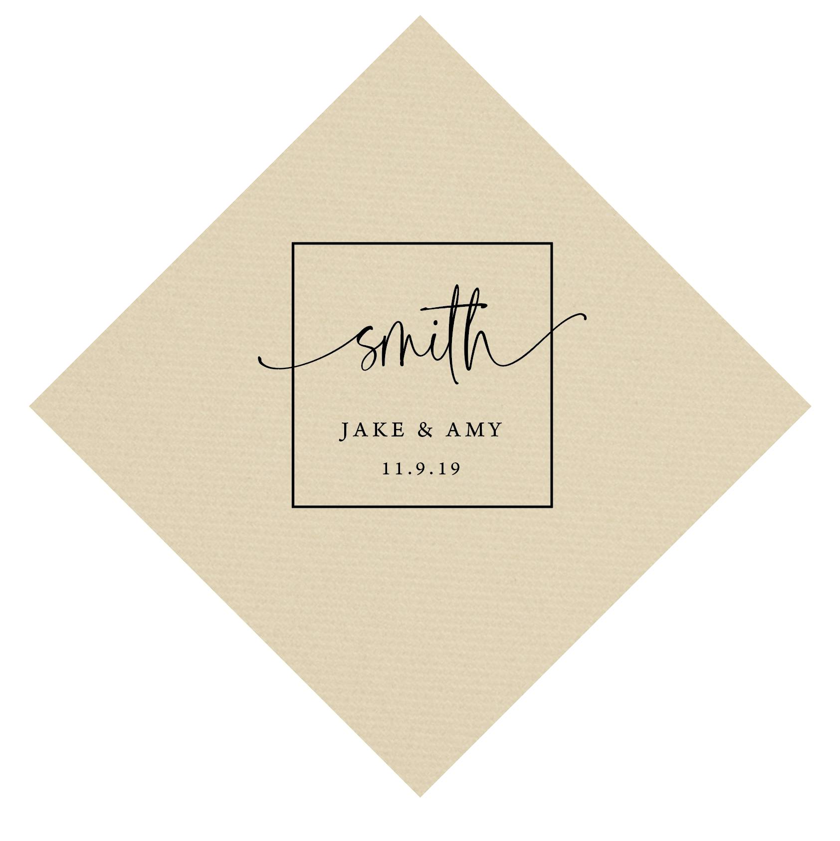 Square Monogram Wedding Premium Linun Uncoined Napkins - Napkins - Linun Foil Stamped