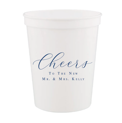 Cheers to the New Mr and Mrs Personalized Wedding Stadium Cups