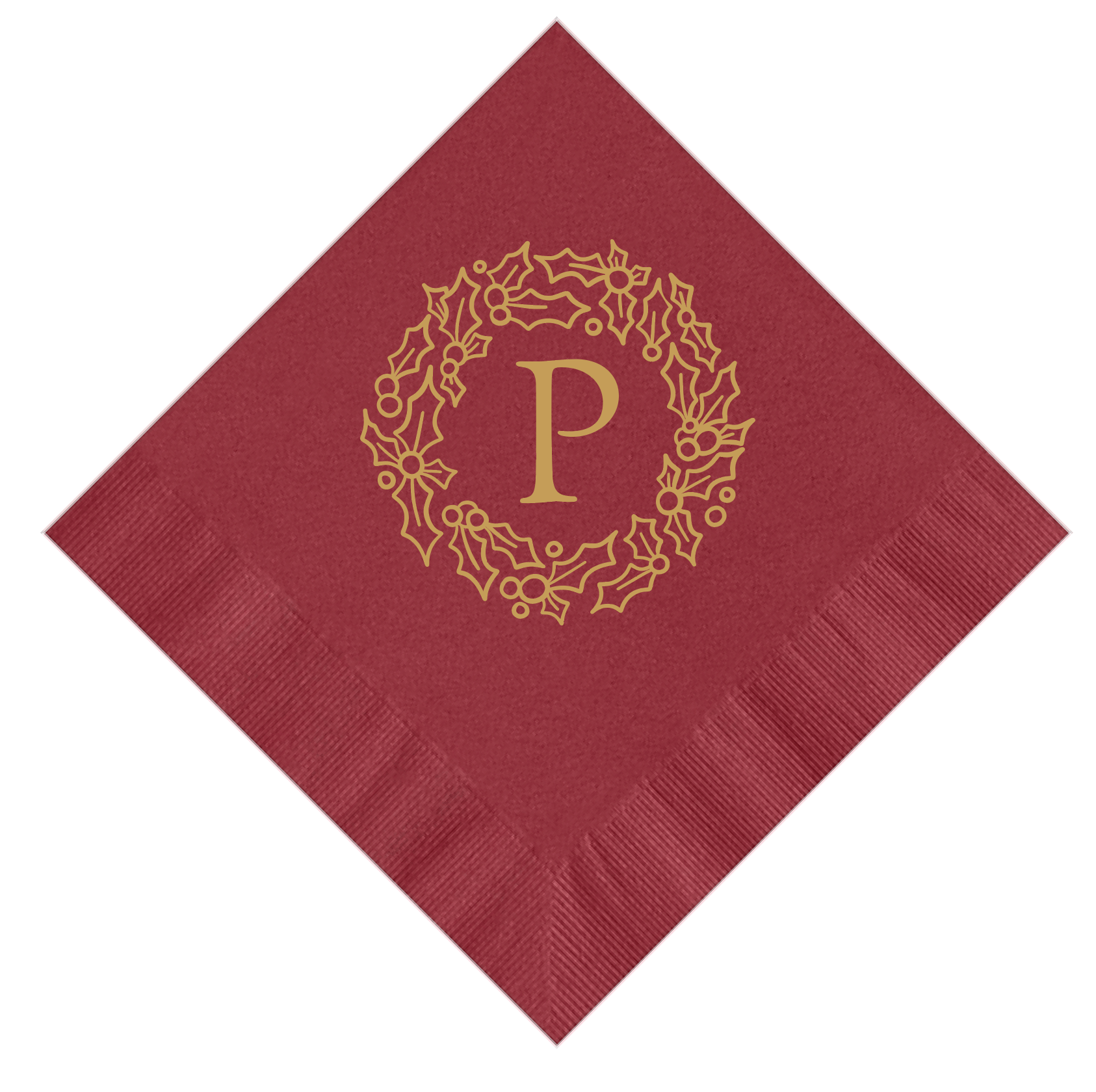 Personalized Holly Wreath Christmas Napkins - Napkins - Foil Stamped